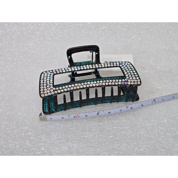Large Rhinestone Embellished Hair Claw Clip Black & Teal - Picture 2 of 3